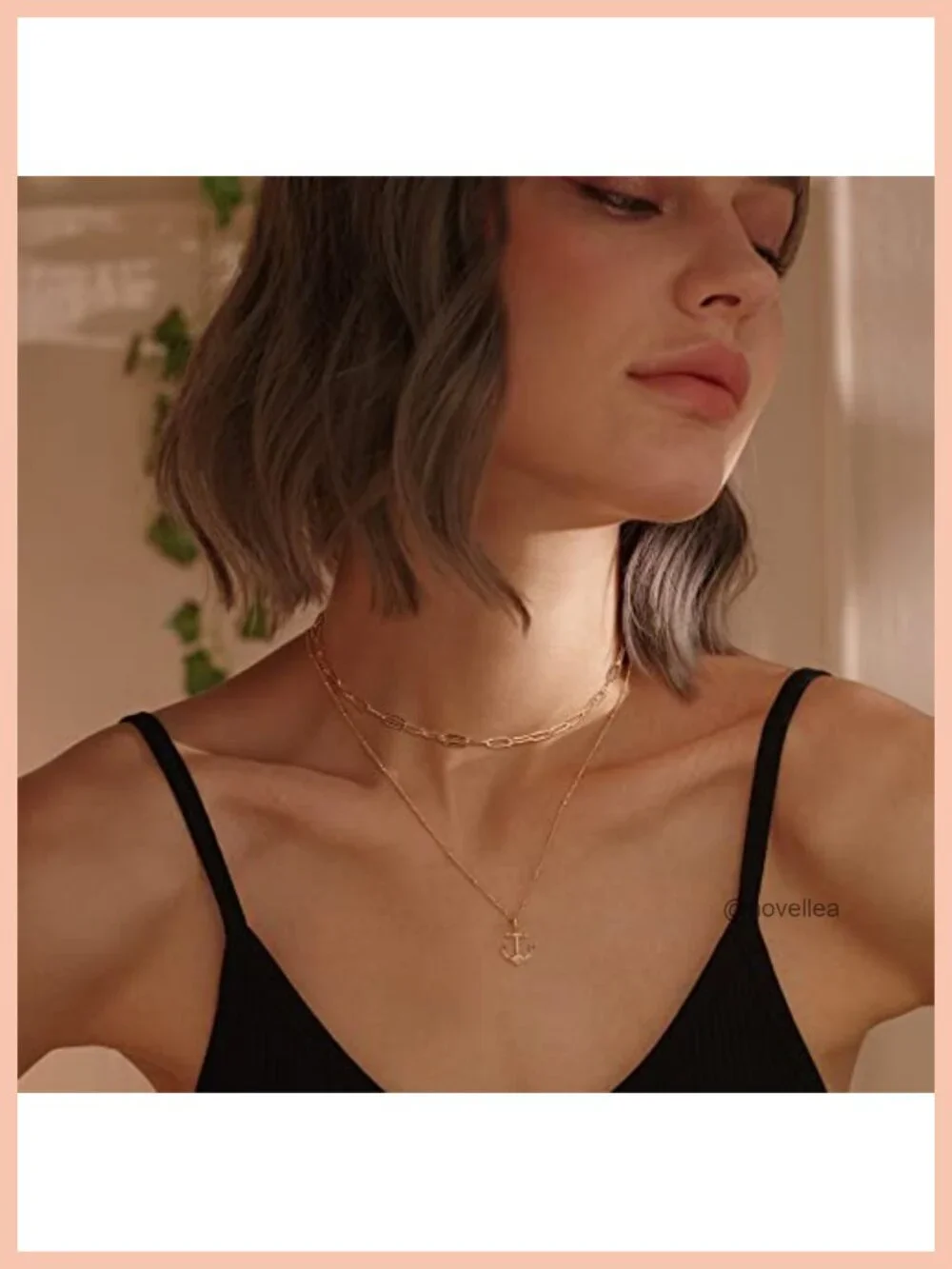 18K Gold Plated Brass 2-Piece Dainty Pendant Layered Necklace Set for Women